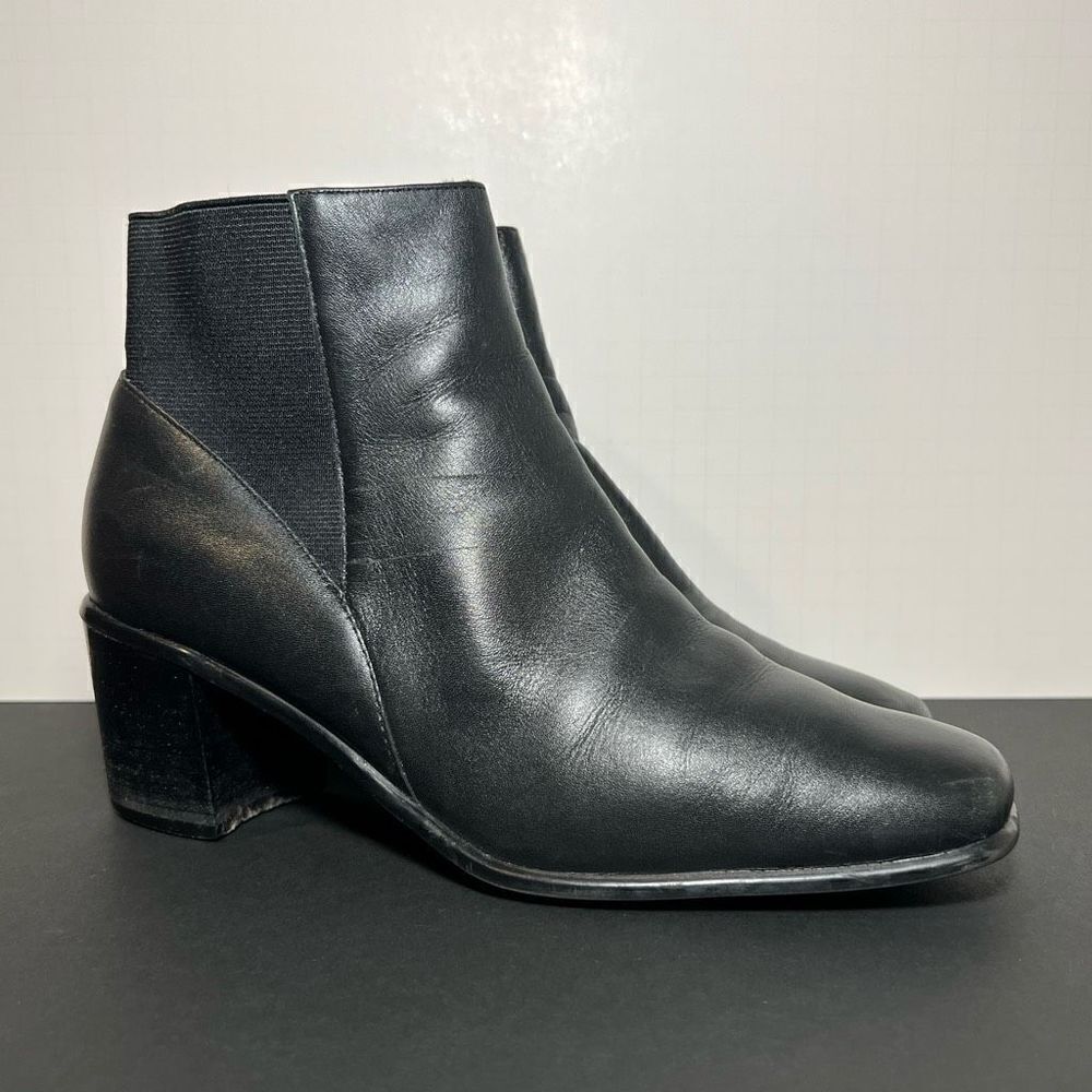 Womens NICOLE Play Square Toe Black Leather Side Zip Heels / Size 8 Medium